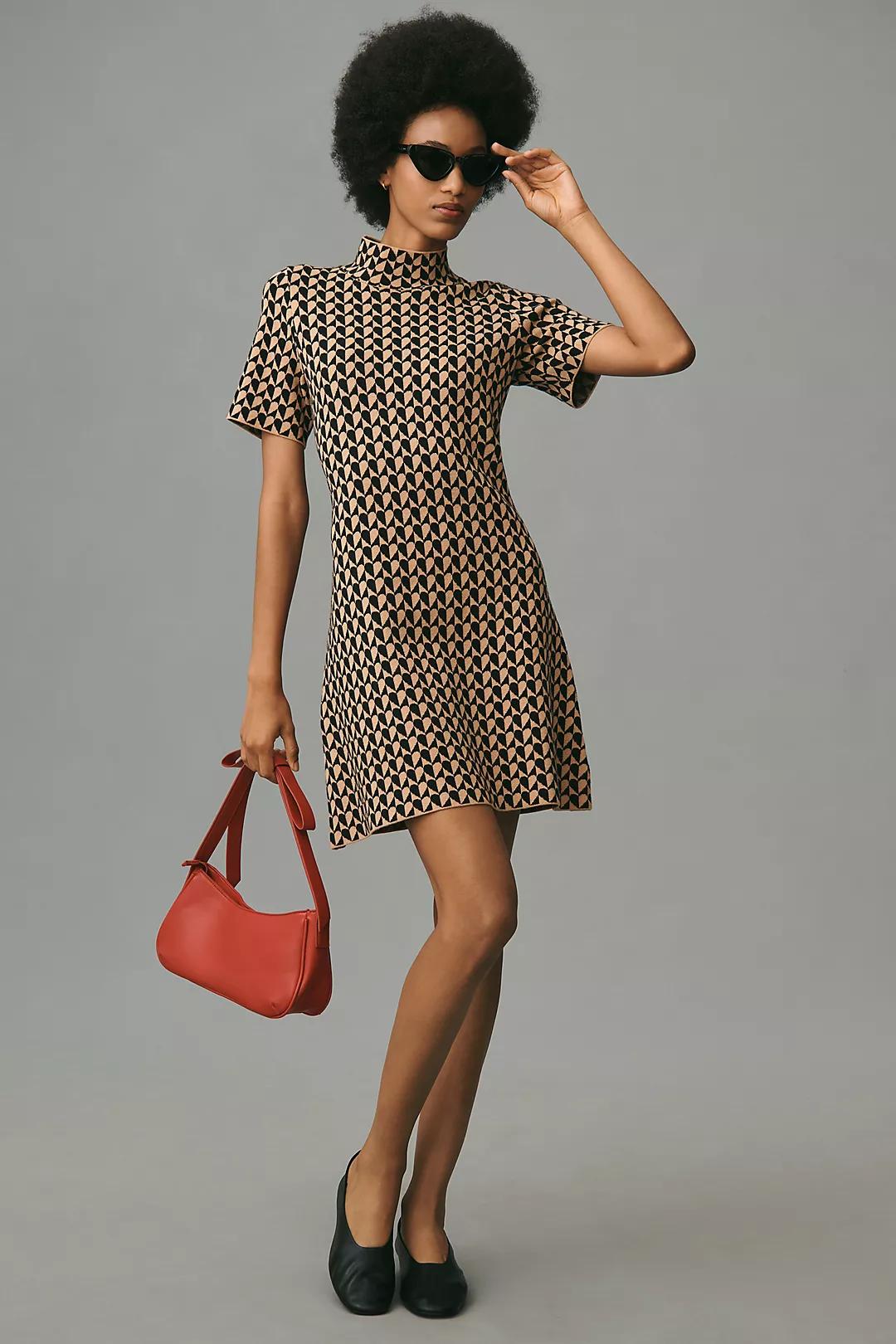 The Nina Short-Sleeve Mock-Neck Mod Mini Dress