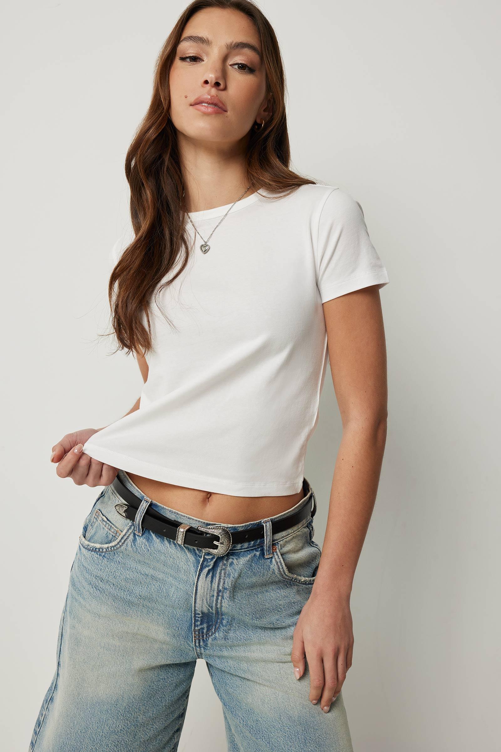 Ardene Effortless Everyday T-Shirt in White | Size XL | Cotton/Elastane | Eco-Conscious