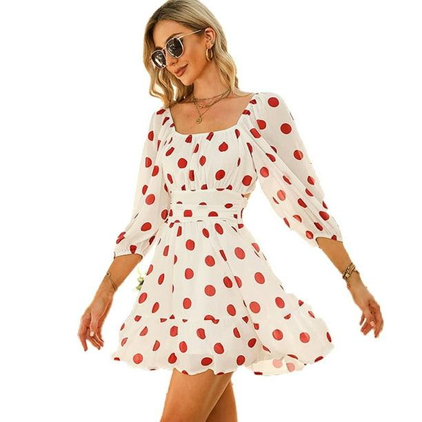 Women's Lantern Sleeve Tie Back Summer Dress Ruffled Off Shoulder A-Line Vintage Mini Dress