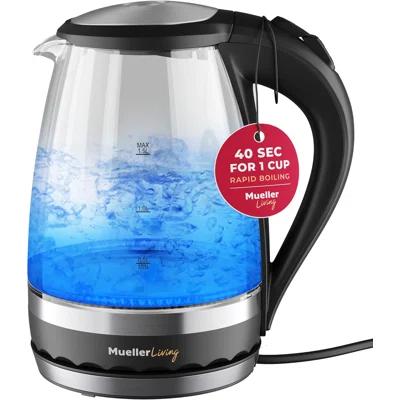 MuellerLiving Glass Kettle 1.5L 1500W LED Light Electric Tea Kettle Automatic Shut-Off with SpeedBoil Tech and Boil-Dry Protection