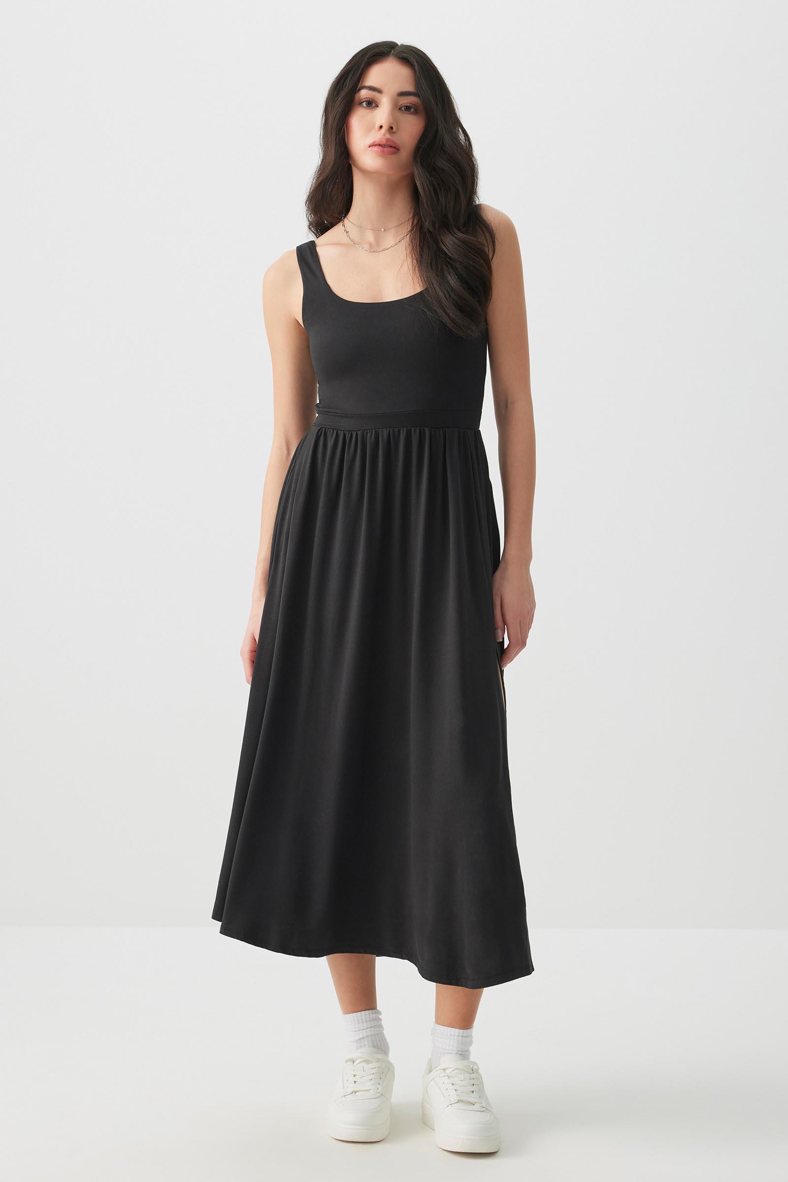 Ardene Super Soft Midi Dress with Slit in Black