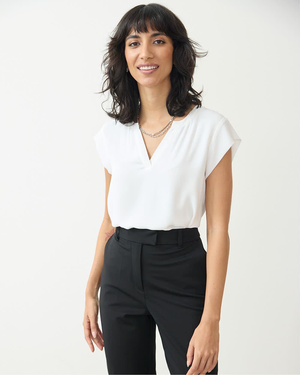 Cap-Sleeve Blouse with Split Neckline