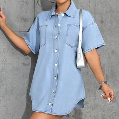 Women's Casual Front Button Denim Mini Dress, Summer