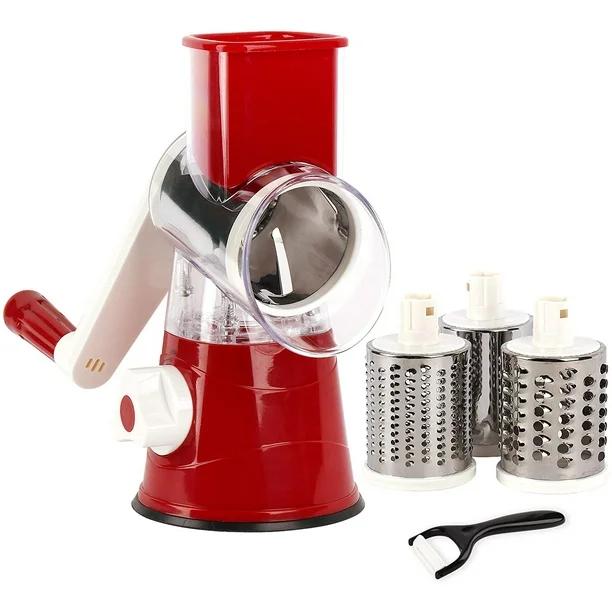 Rotary Cheese Grater, Graters for Kitchen, Cheese Grater Efficient Vegetable Slicer Grater with 3 Different Types of Interchangeable Stainless Steel Blades +1 Small Grater