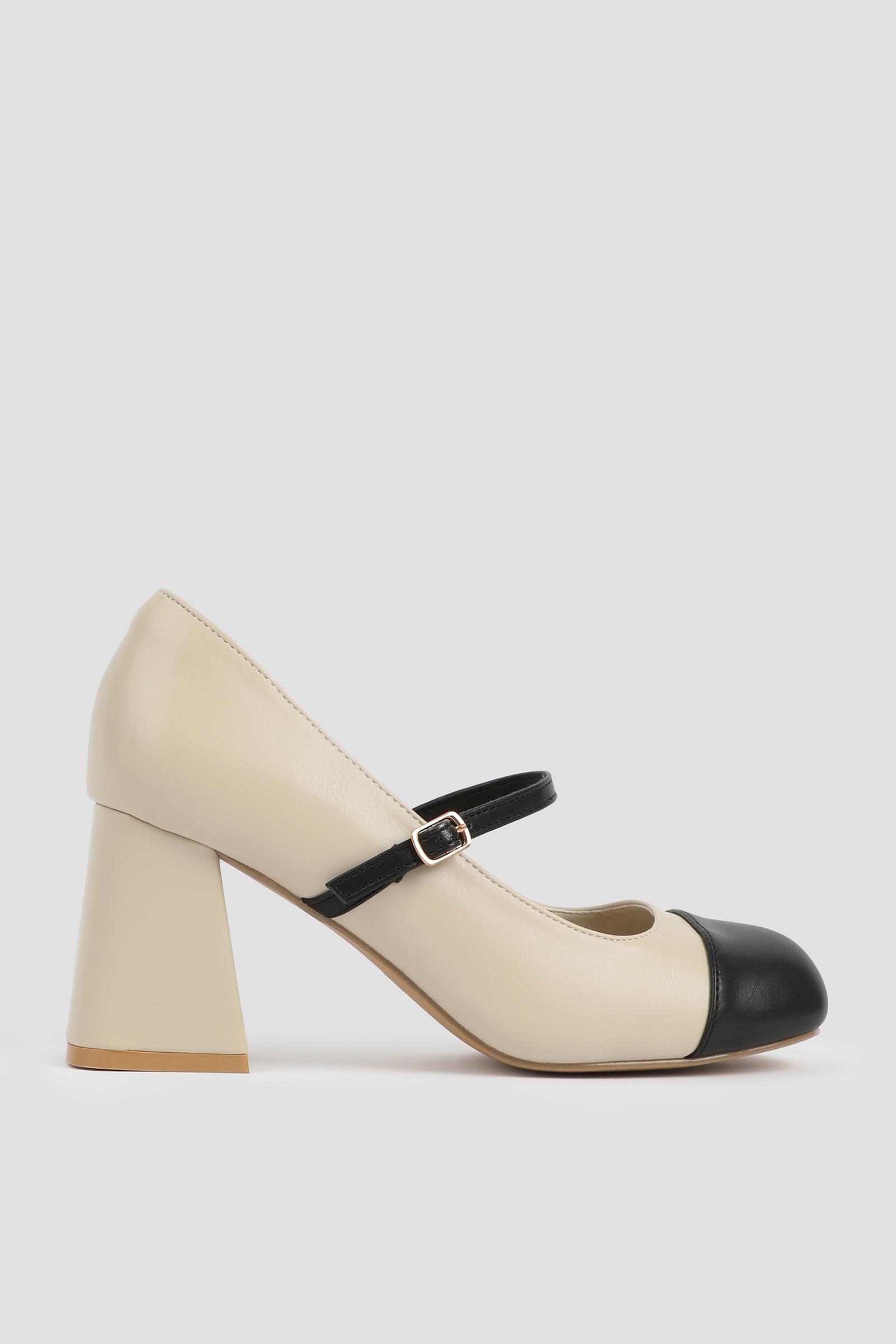 Ardene Block Heel Mary Janes in Beige | Size 7 | Faux Leather