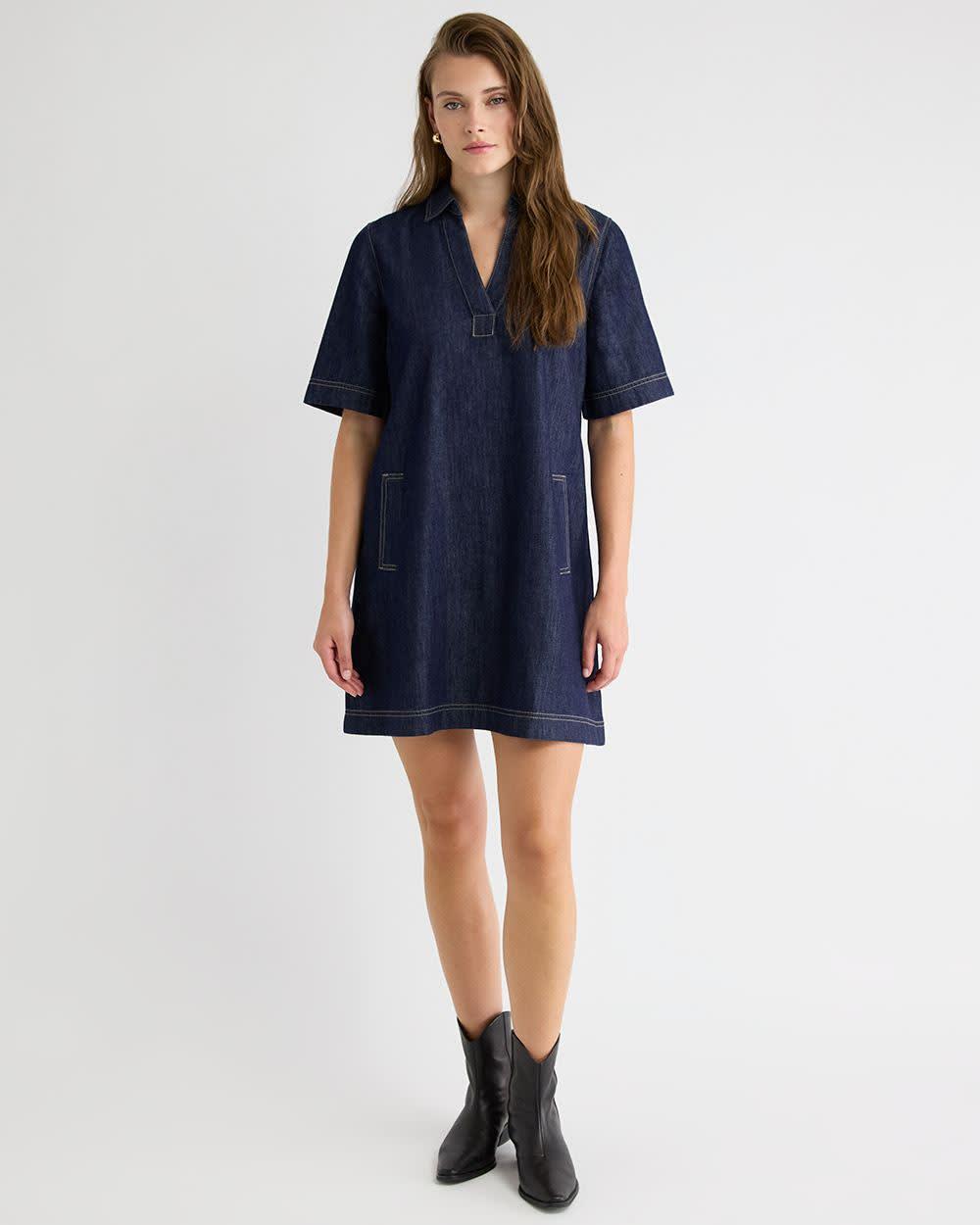 Short-Sleeve Mini Denim Dress