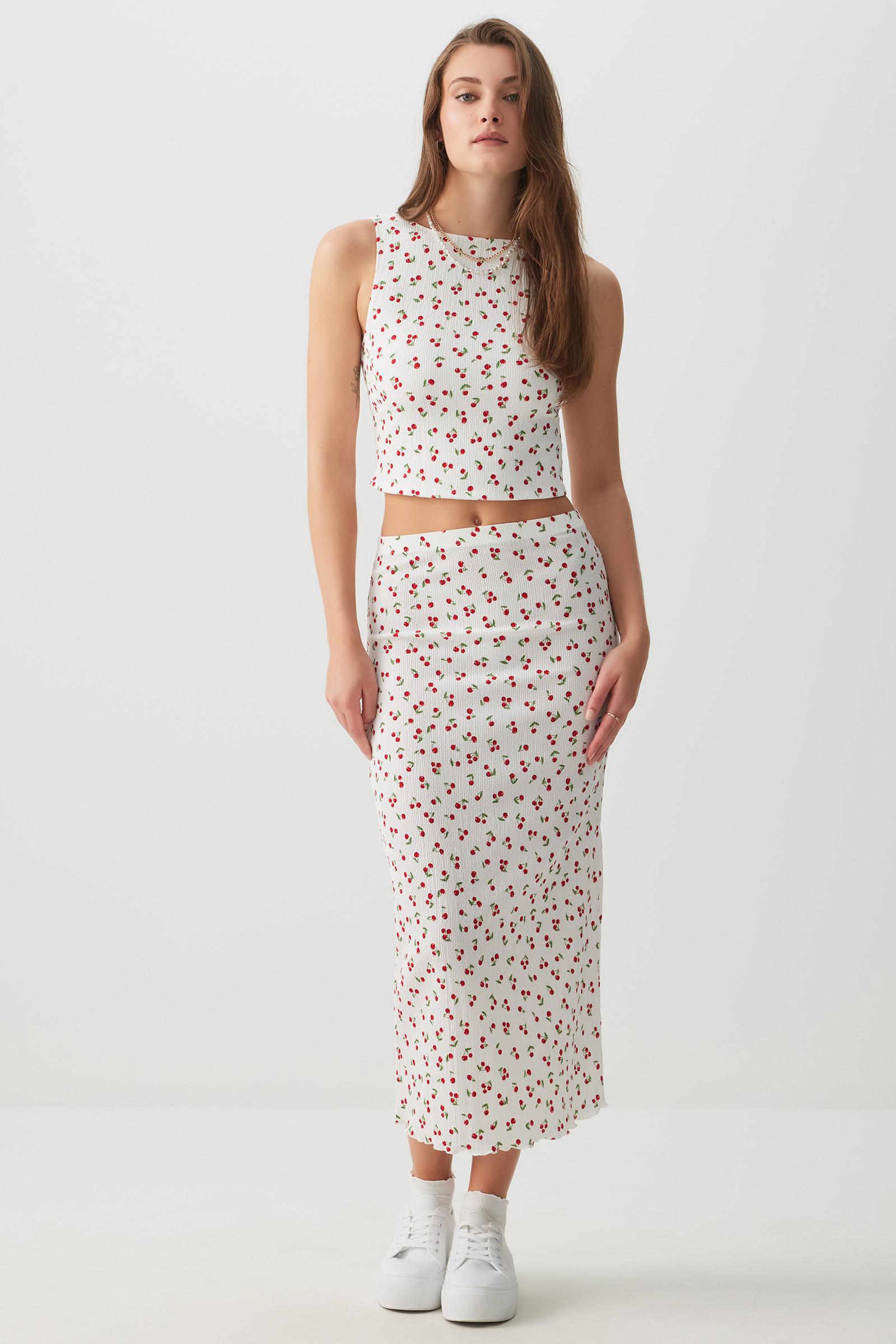 Ardene Lettuce Hem Rib Maxi Skirt in White | Size XL | Polyester/Spandex