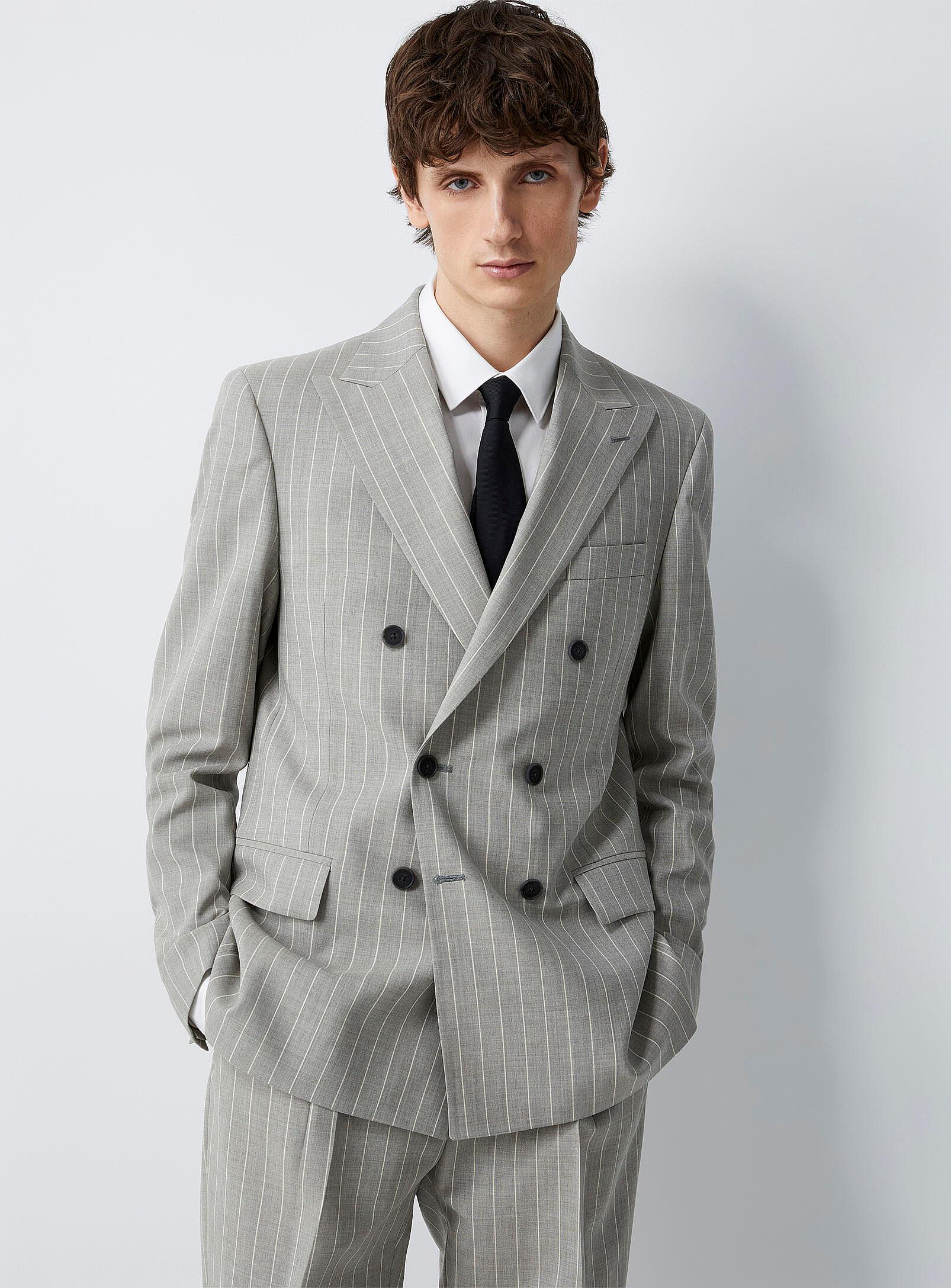 Le 31 - Organic Marzotto wool retro striped jacket Stockholm fit - Slim (Men, Grey, 38-REG.)