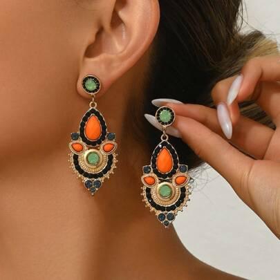 Fashionable Retro Boho Water Drop Shaped Rhinestone Dangle Earrings For Women