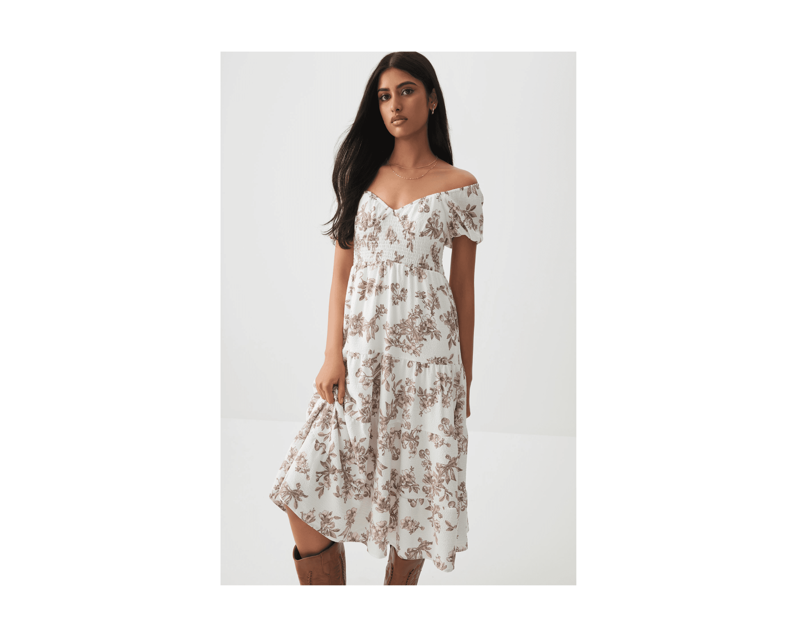 Ardene Midi Tiered Milkmaid Dress in White