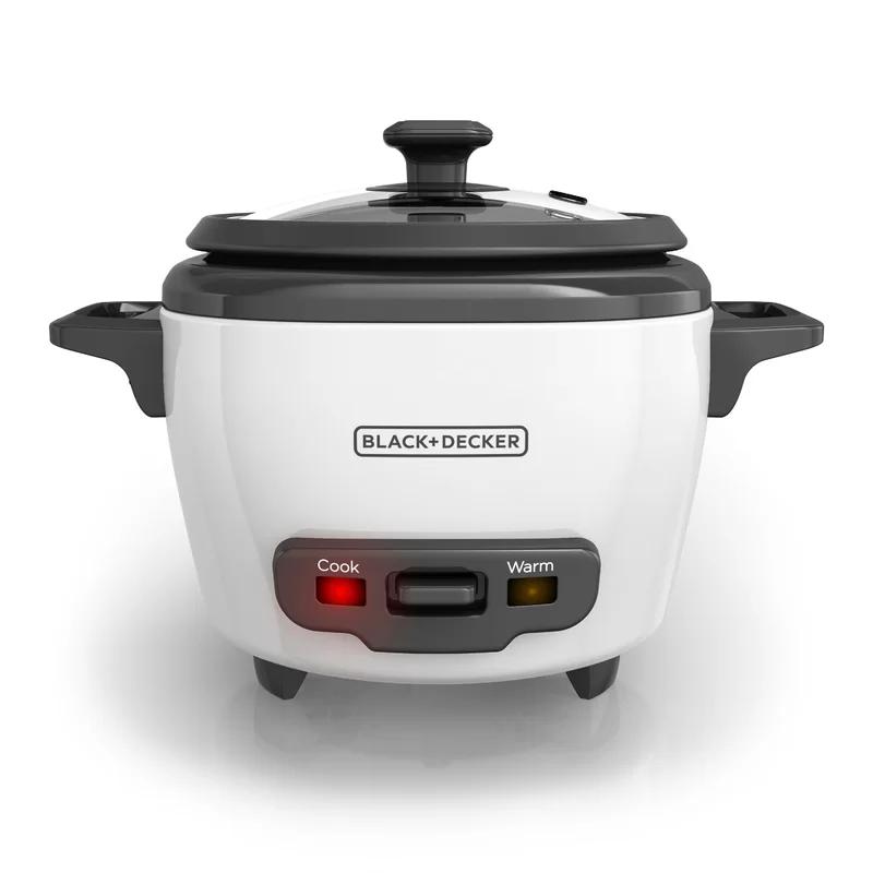 BLACK+DECKER Rice Cooker with Steaming Basket, Removable Non-Stick Bowl, White