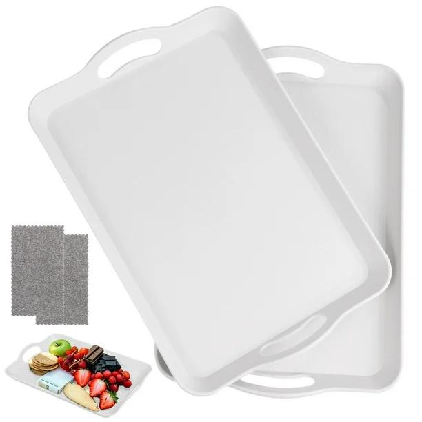 2 PCS Large Serving Tray with Handles, 16.2 x 11 Inches Rectangular Serving Platters, Dishwasher Safe Trays for Eating Appetizer Snack Fruit Desserts
