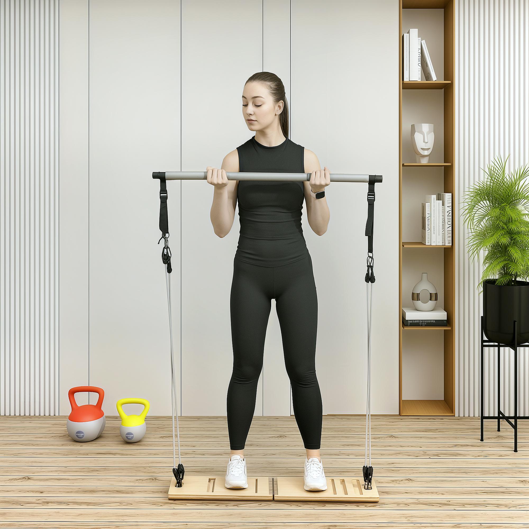 Soozier Pilates Bar Kit with Resistance Bands and Foldable Calf Stretch Board, Pilates Equipment for Full Body Workouts, Grey | Aosom Canada