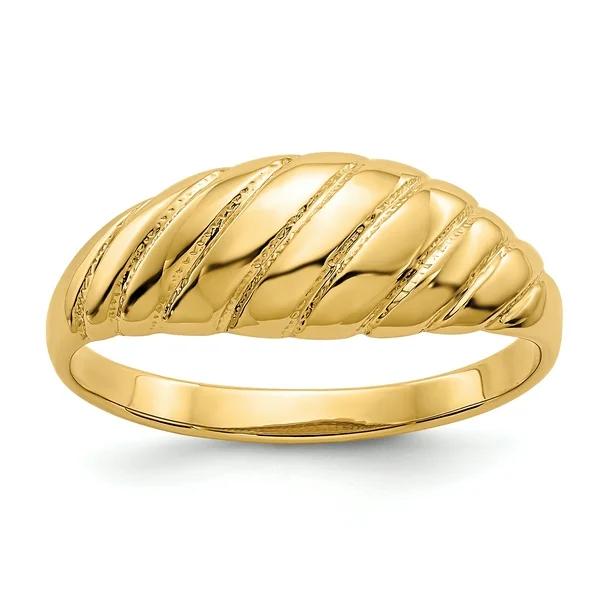 14K Yellow Gold Polished Scalloped Dome Ring