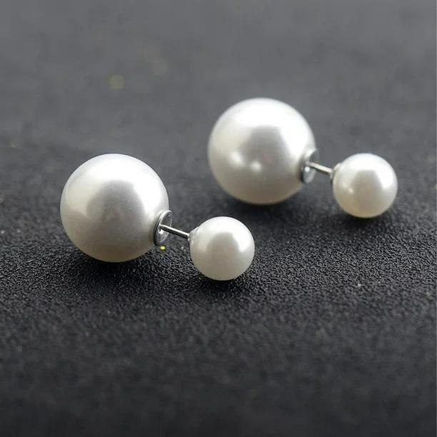 Double Sided Ball Earrings for Women - Fashionable and Elegant Earrings with Front and Back Pearl Stud Earrings