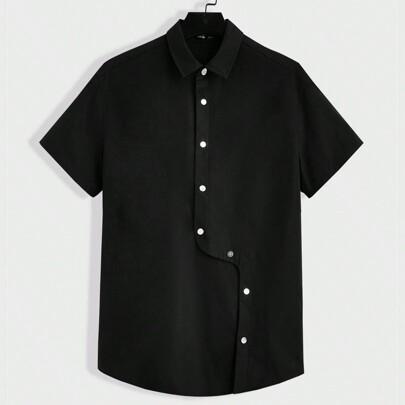 Loose Fit Men's Button-Down Short Sleeve Woven Casual Shirt