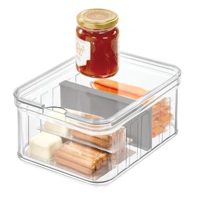 iDesign Crisp Plastic Refrigerator and Pantry Divided Bin, 8.3" x 6.3" x 3.7", Clear and Grey