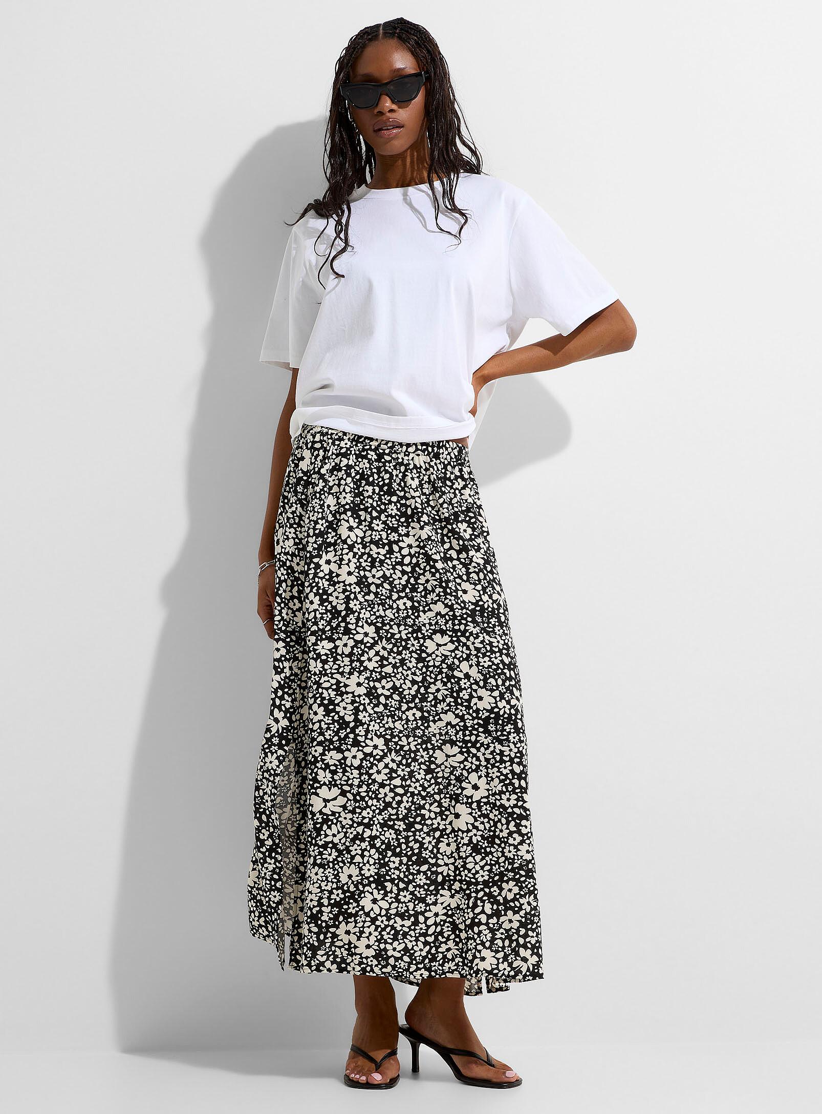 Vero Moda - White flowers side slits maxi skirt (Women, White, LARGE)