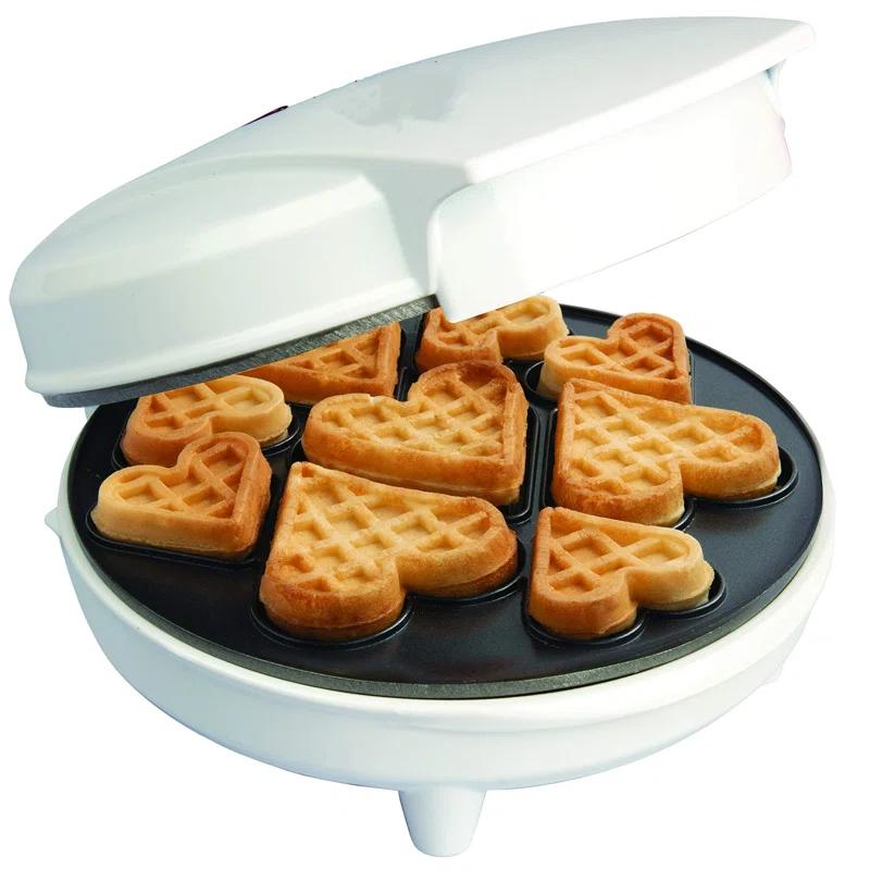 Valentine's Day Mini Hearts Waffle Maker - Bake 9 Heart Shaped Waffles Or Pancakes W Electric Nonstick Iron