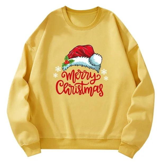 Toraway Women's Sweatshirt Hoodie Christmas Letter Merry Christmas Fashion Round Neck Women's Sweater