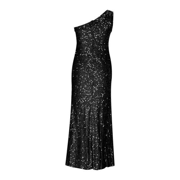 Yuyuzo Evening Maxi Dresses for Women One-Shoulder Sleeveless Sequin Cocktail Long Dress Fishtail Ball Gowns
