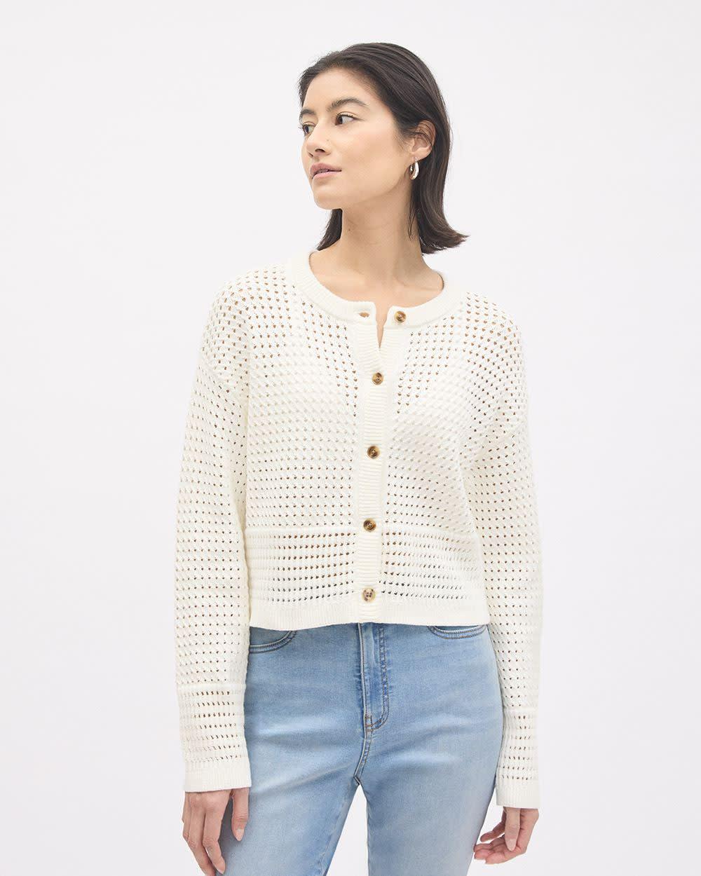 Long-Sleeve Classic-Fit Crochet Cardigan