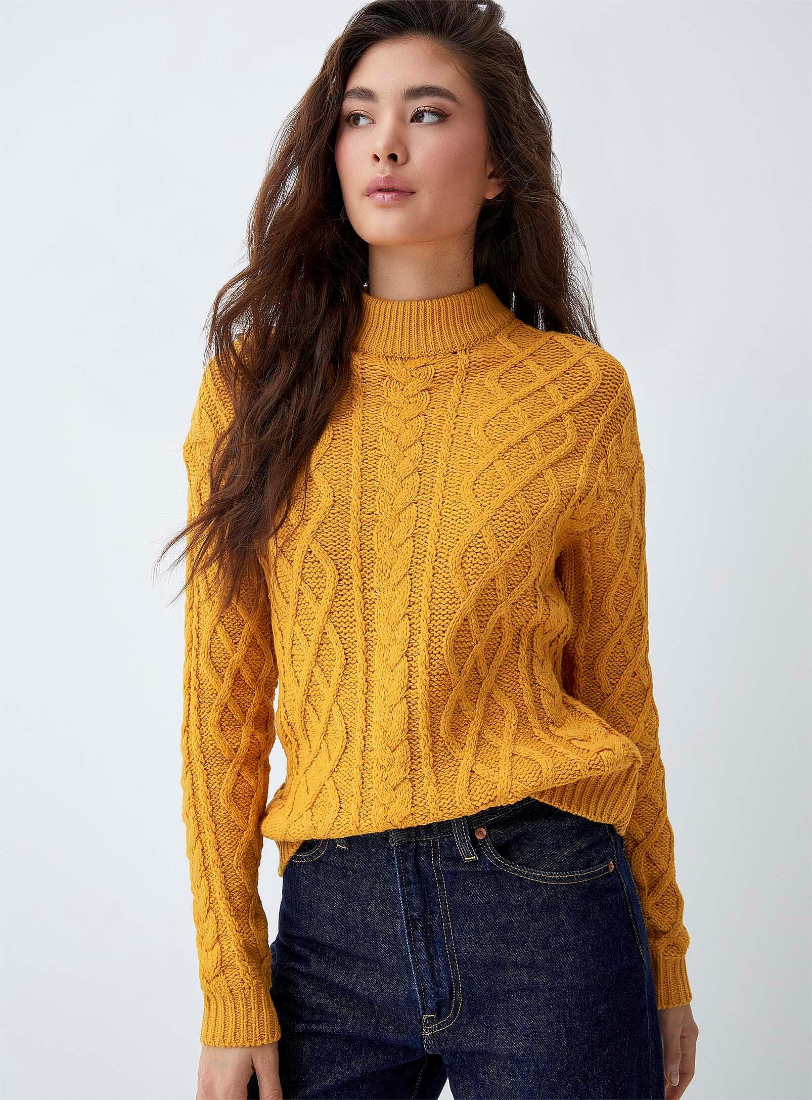 Mock-neck cable-knit sweater