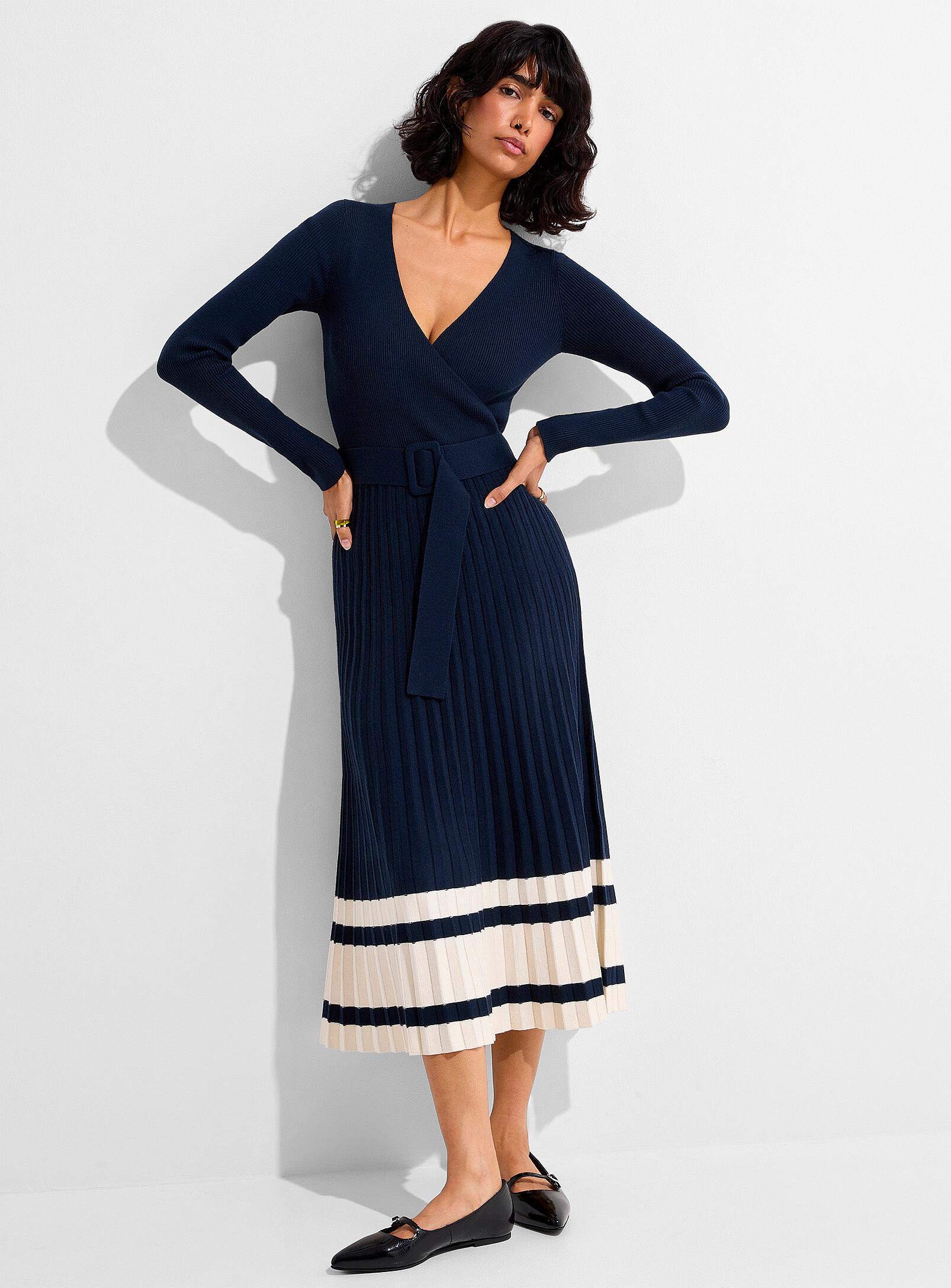 Belted crossover knit dress
