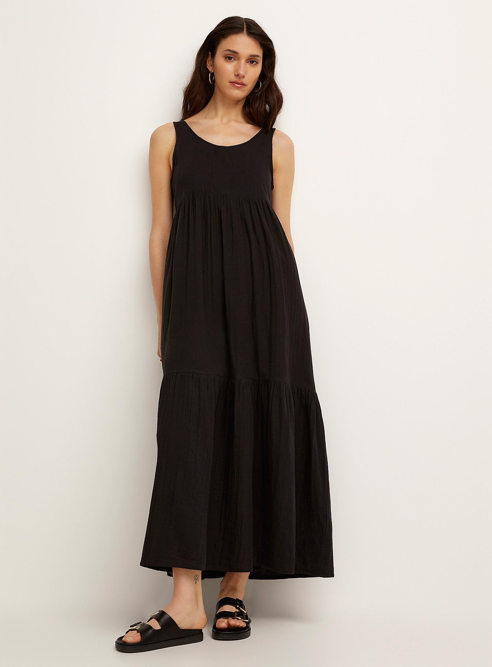 ICHI - Women's Tiered pure cotton gauze maxi dress