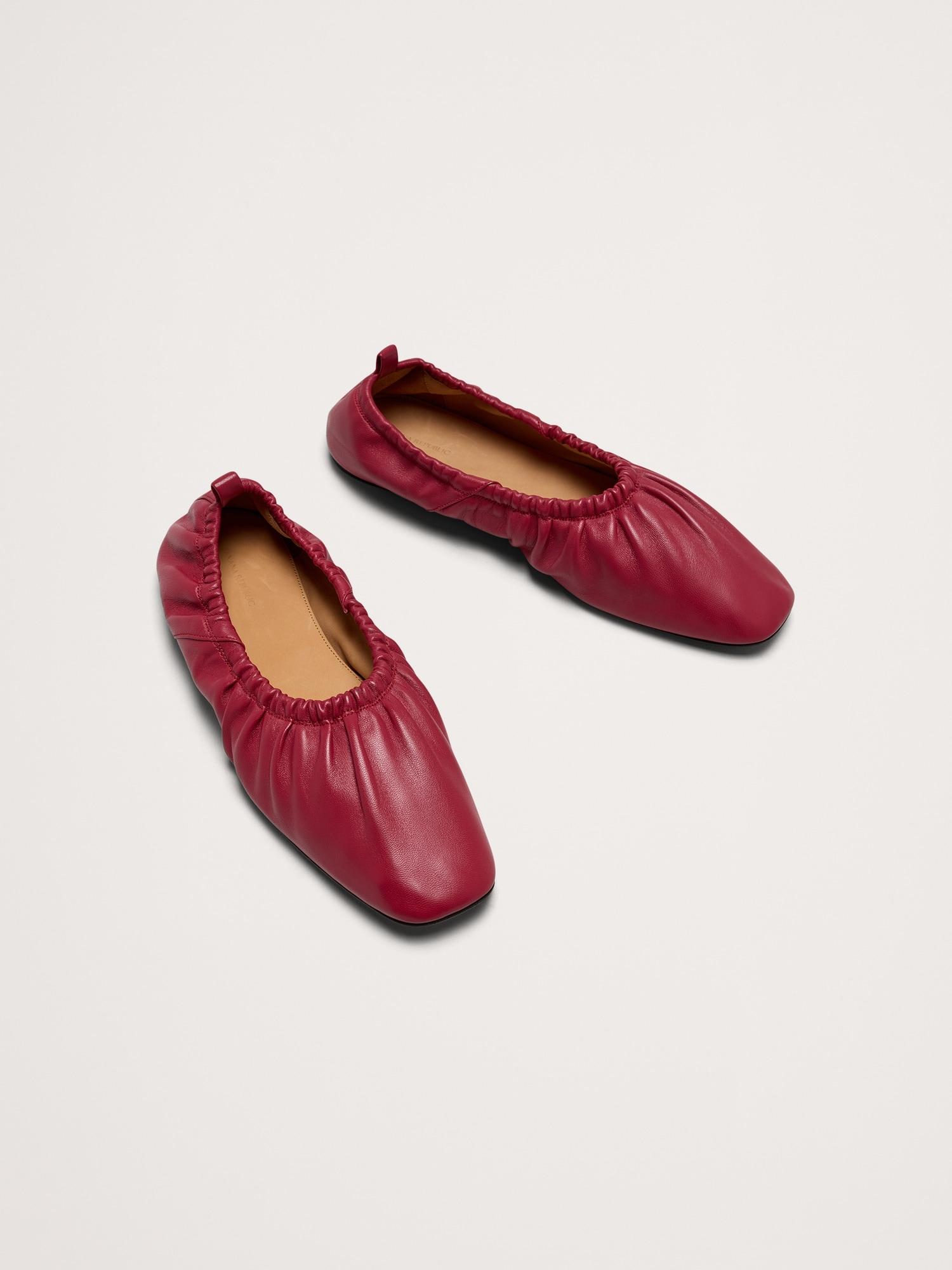 Ruched Leather Ballet Flat