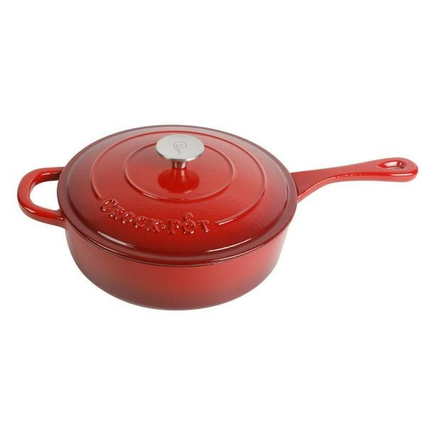 Crock-Pot Artisan 3.5 Qt Enameled Cast Iron Deep Sauté Pan W/Lid, Scarlet Red, Round