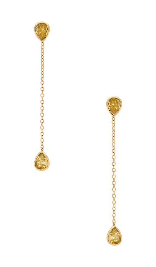 Ettika Radiant Gem Linear Chain Drop Earrings in Metallic Gold.