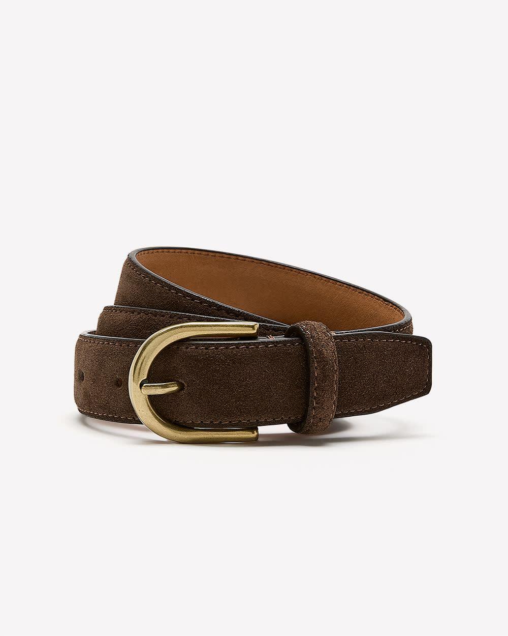 Suede Leather Belt with Croissant Buckle