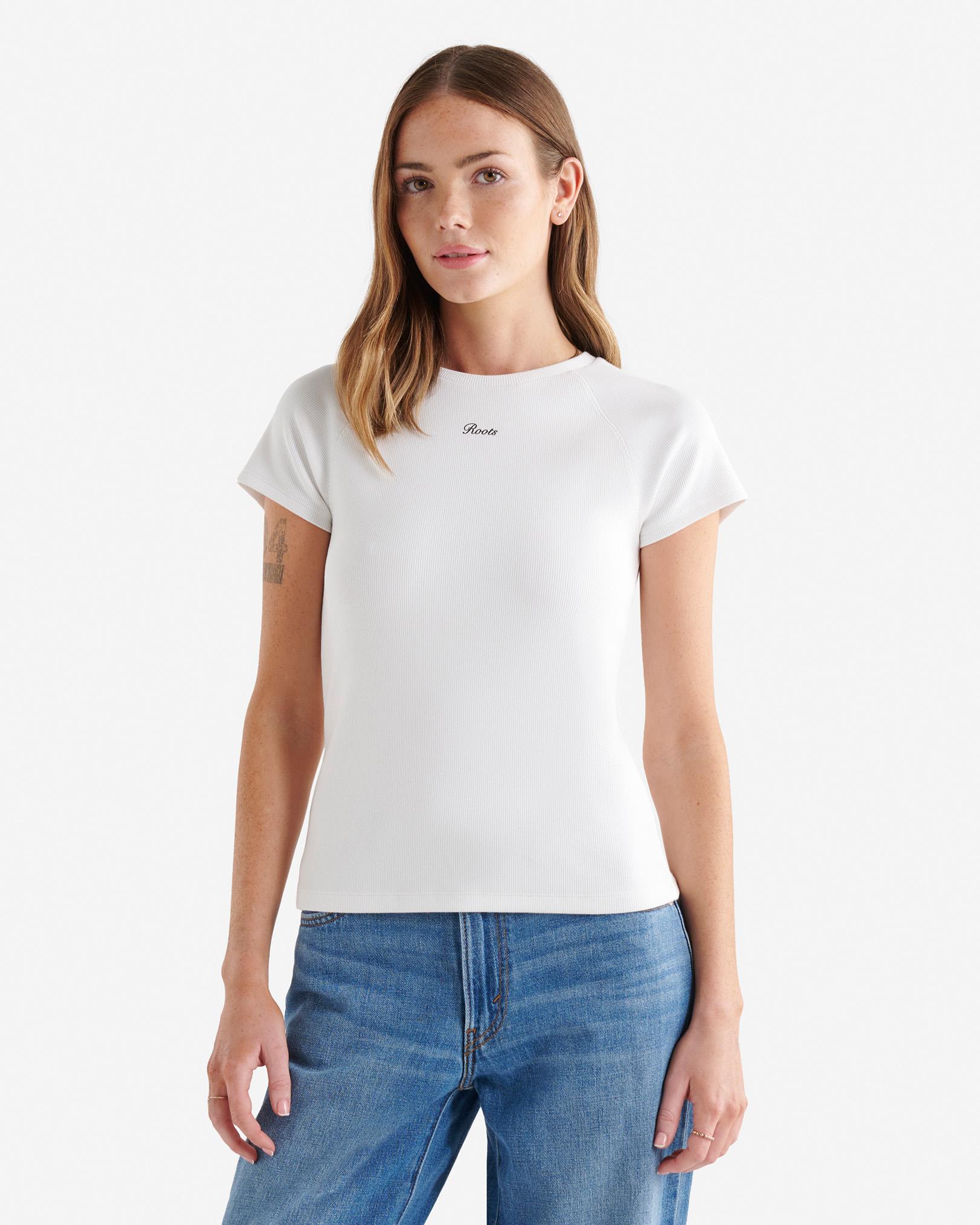 Roots Rib Short Sleeve T-Shirt in White