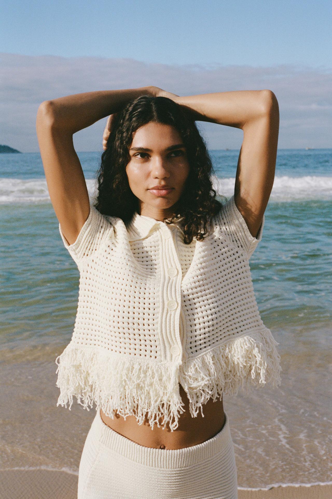 CHECKERED KNIT JACKET WITH FRINGE