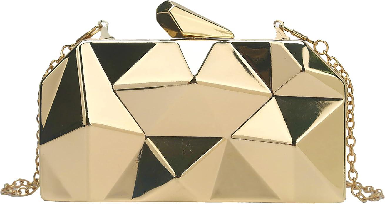 Clutch Purses for Women Lattice Pattern Metal Handbag Chain Geometric Evening Bag for Women