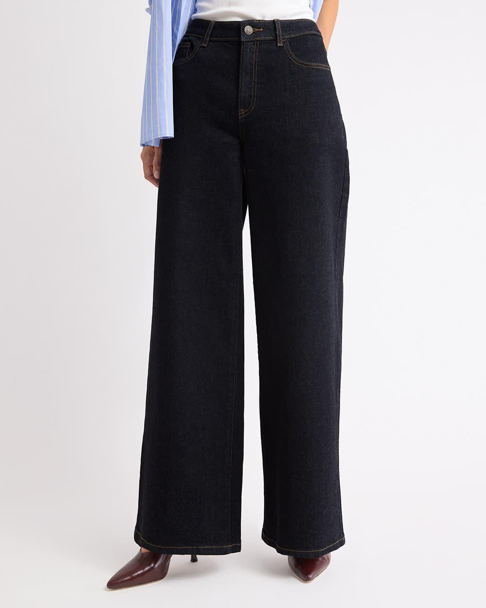 Dark-Wash High-Rise Ultra-Wide-Leg Jeans