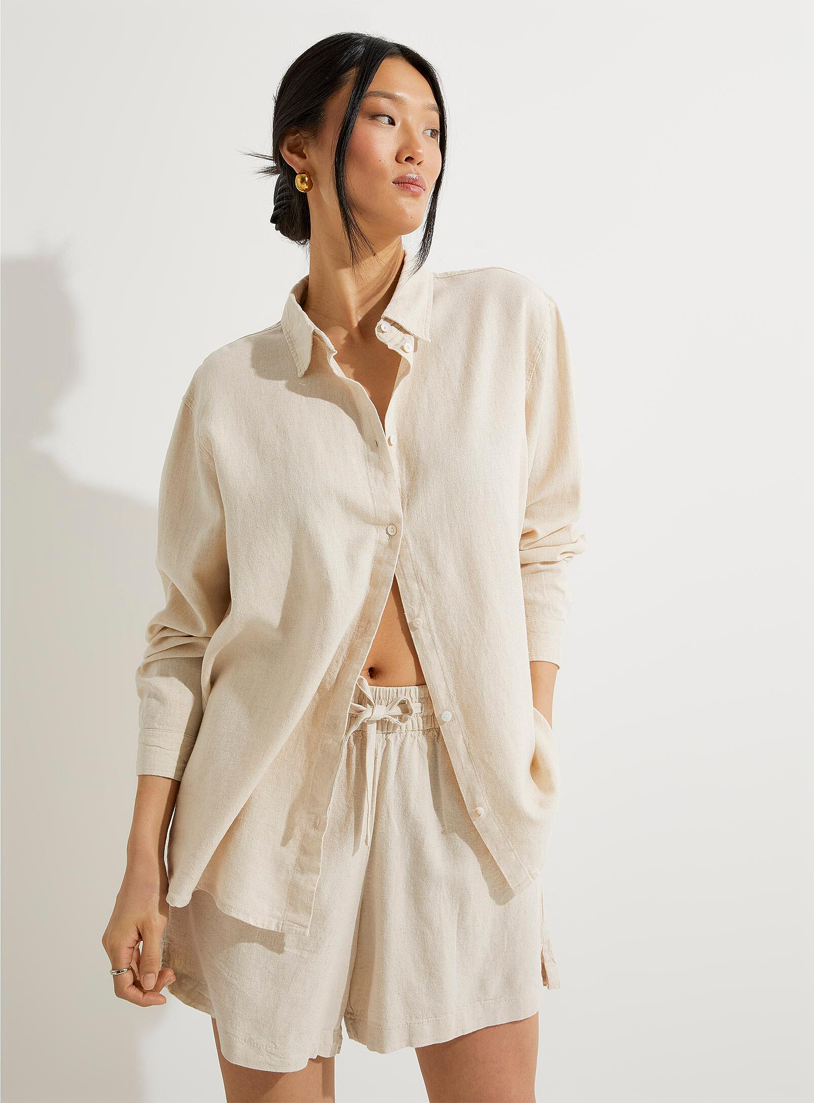 ICHI - Touch of linen straight-fit shirt