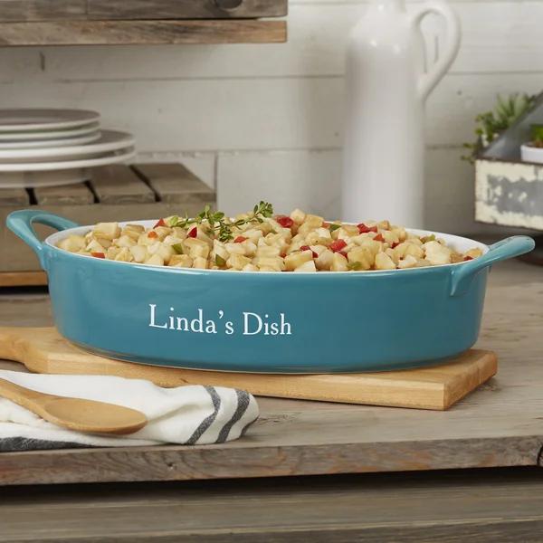 Personalized Classic Oval Baking Dish- Turquoise