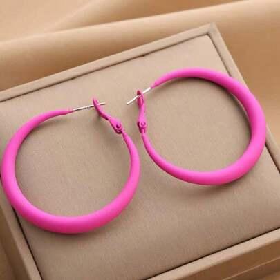 1pair Simple & Fashionable Candy Colored Big Hoop Earrings Suitable For Women To Wear On Any Occasion
