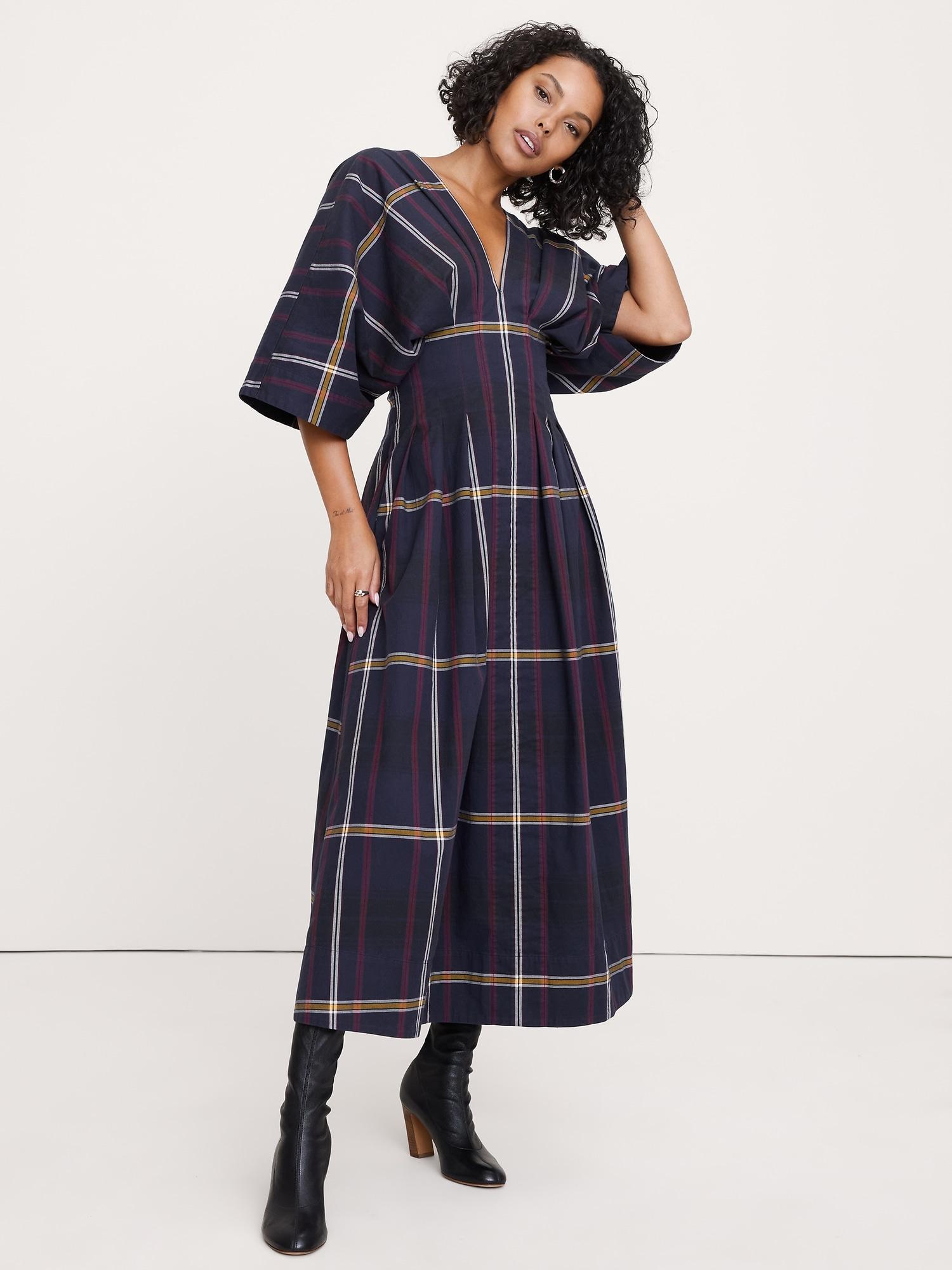 Stretch-Cotton Pleated Maxi Dress