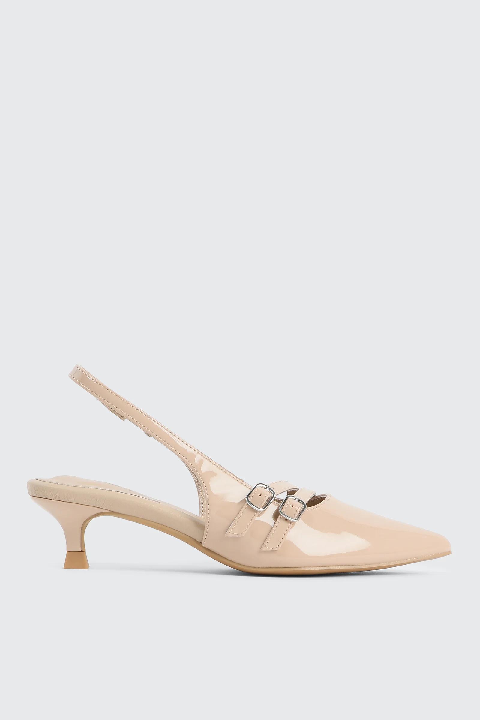 Ardene Patent Double Buckle Slingback Pumps in Beige