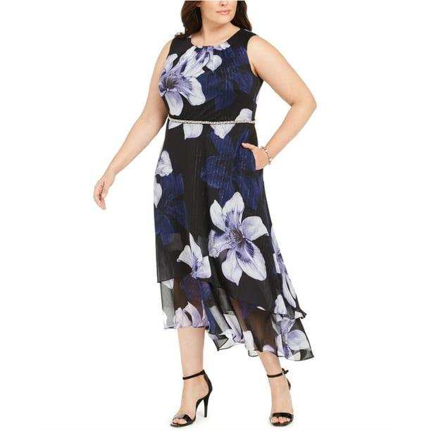 SLNY Womens Floral Fit & Flare Dress