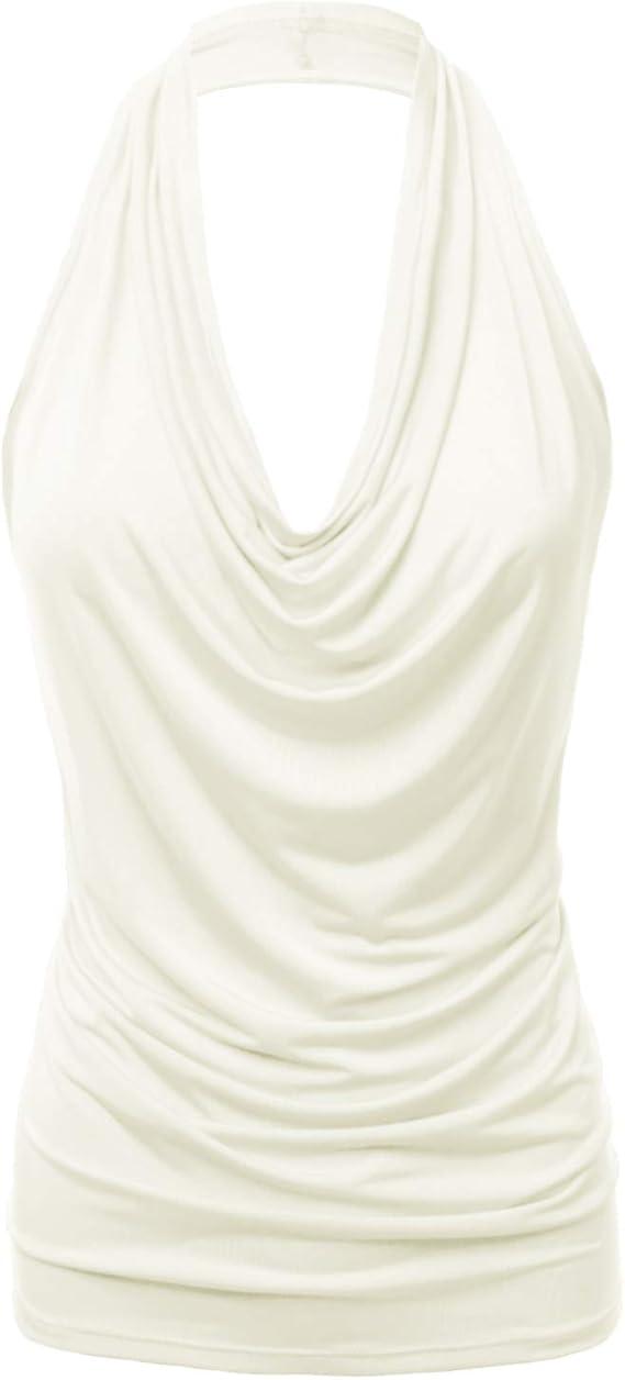 FASHIONOMIC Women's Halter Neck Front Draped Backless Tank Top Made in USA (S-3XL