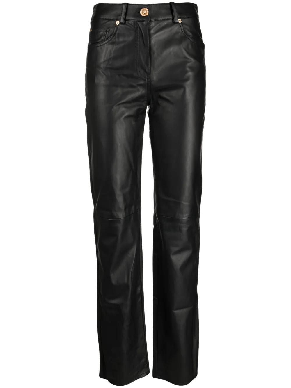 Versace straight-leg leather trousers