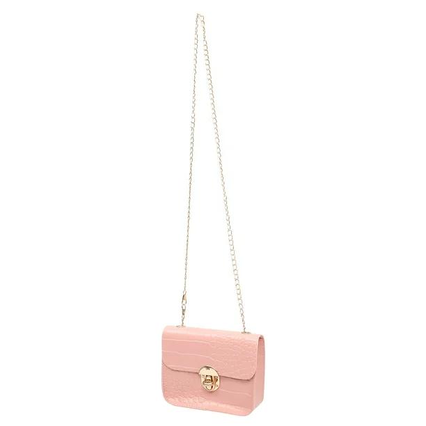 Women Mini Cross Body Diamond Pattern PU Leather Small Square Shoulder Bags Casual Chain Satchel Bag (Pink)