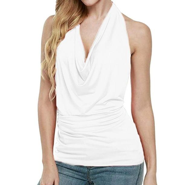 SMihono Womens Tops Womens Tank Top Women Sexy Halter Drape Cowl Neck Tank Blouse Backless Sleeveless Vest Tops Tank Tops for Women Womens Summer Tops