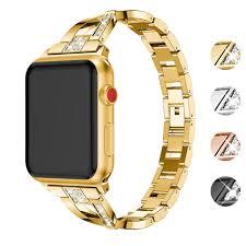 StrapsCo Alloy Metal Link Watch Bracelet Band with Rhinestones for Apple Watch Series 1/2/3/4 - 42mm