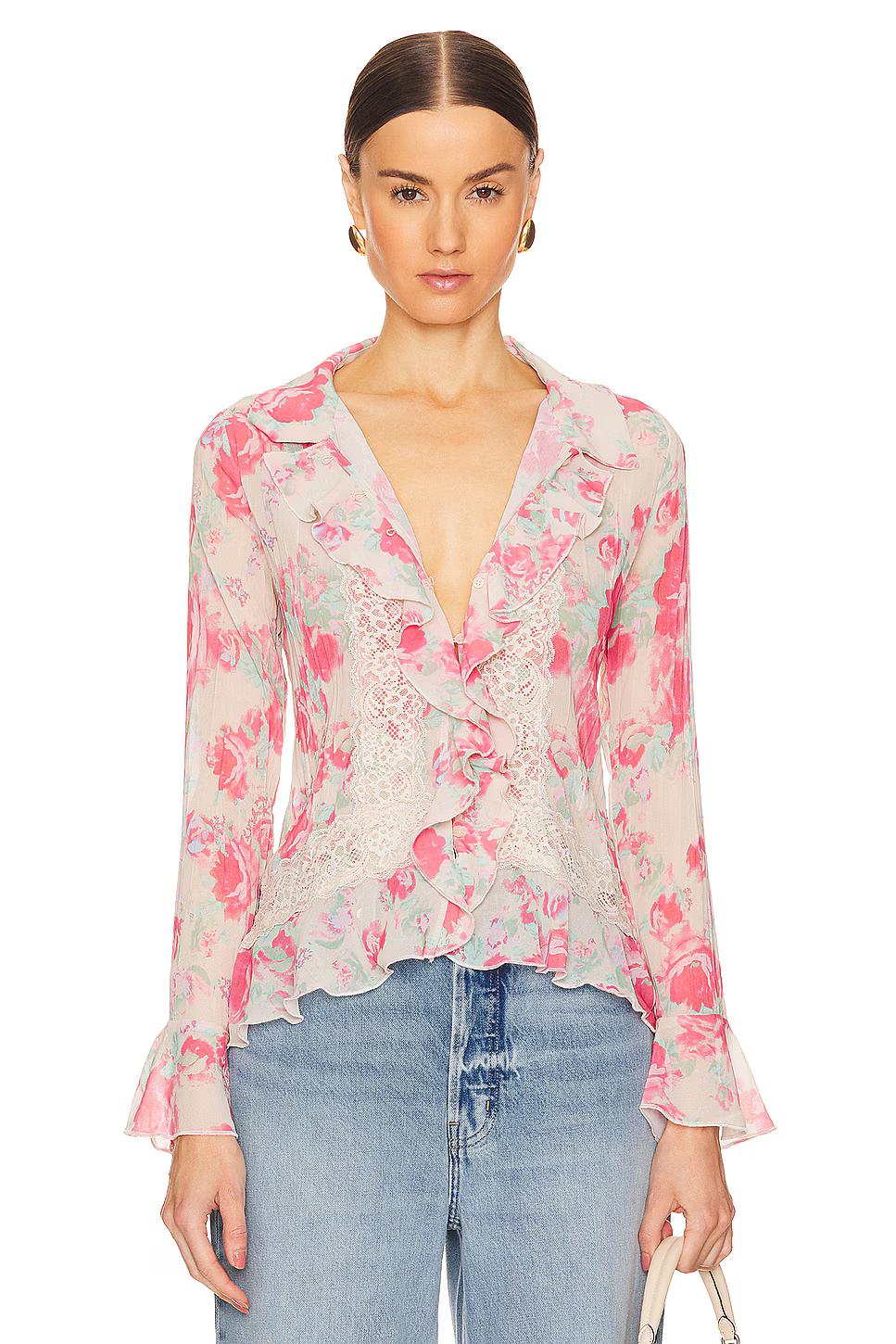Bad At Love Printed Blouse In Ivory Combo