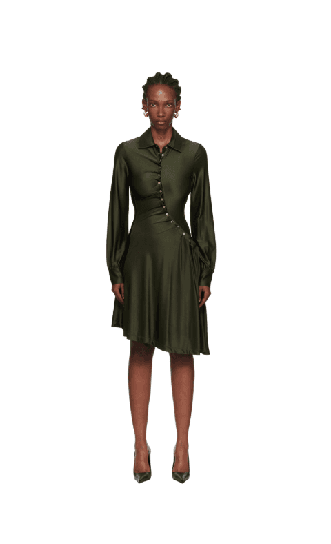 Khaki Draped Jersey Midi Dress